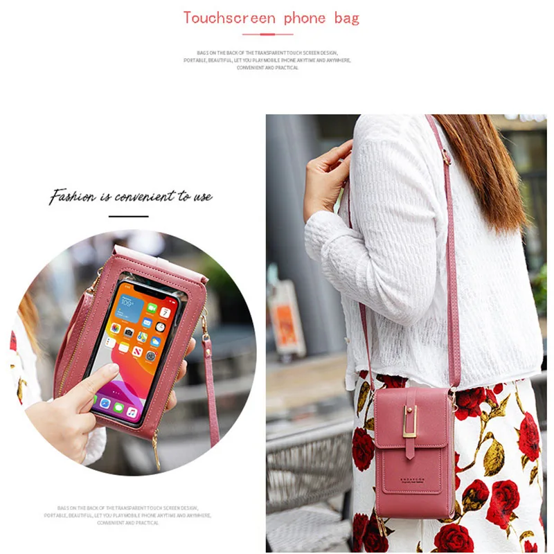 Touch Screen Cell Phone Women Bags Soft Leather Wallets Hand Purses Crossbody Bags for Women Small Handbag Cheap Women\'s Bags