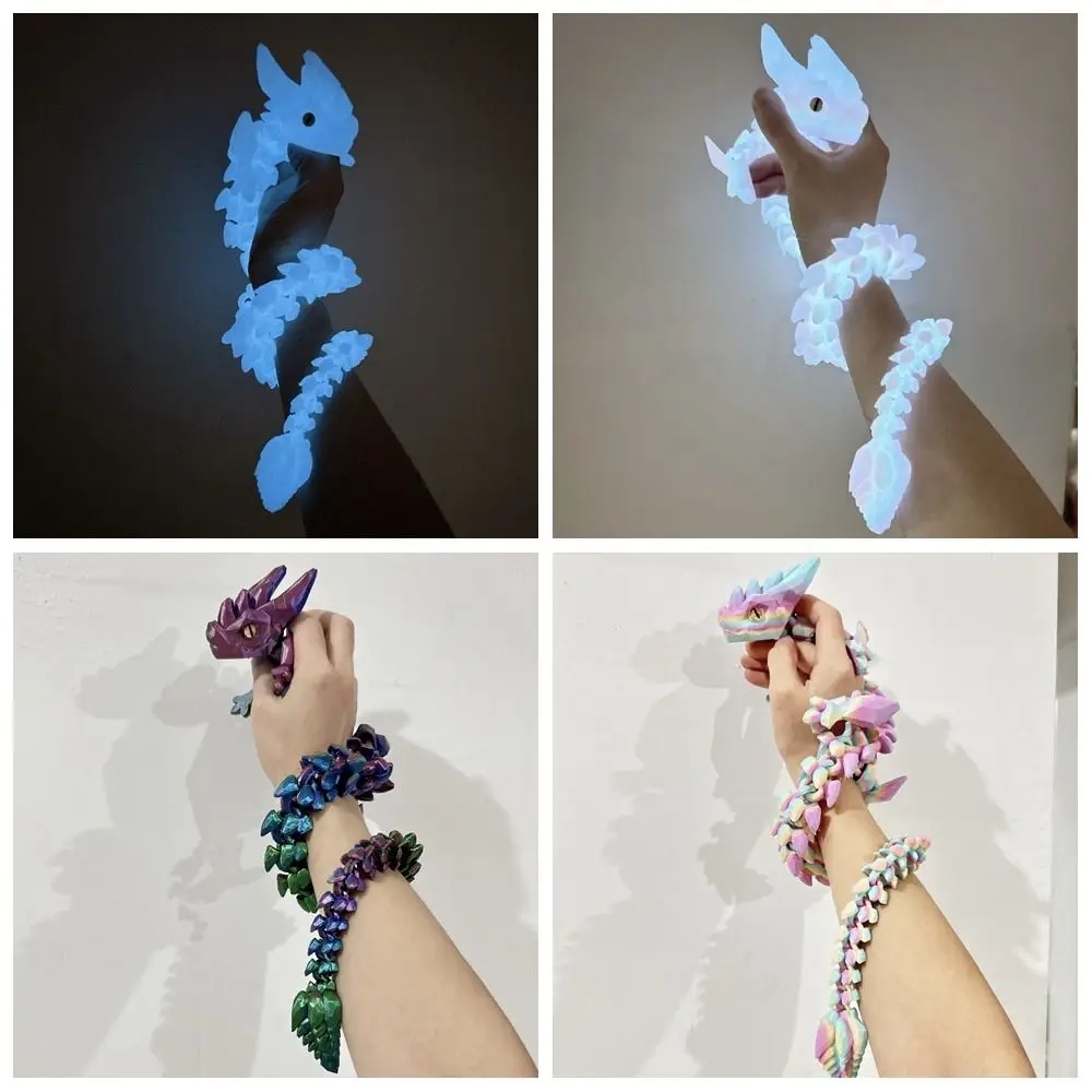 Length 11.8inch 3D Printed Horned Dragon Joints Movable PLA Simulation Animal Model Multicolor Luminous Dragon Figurine Ornament