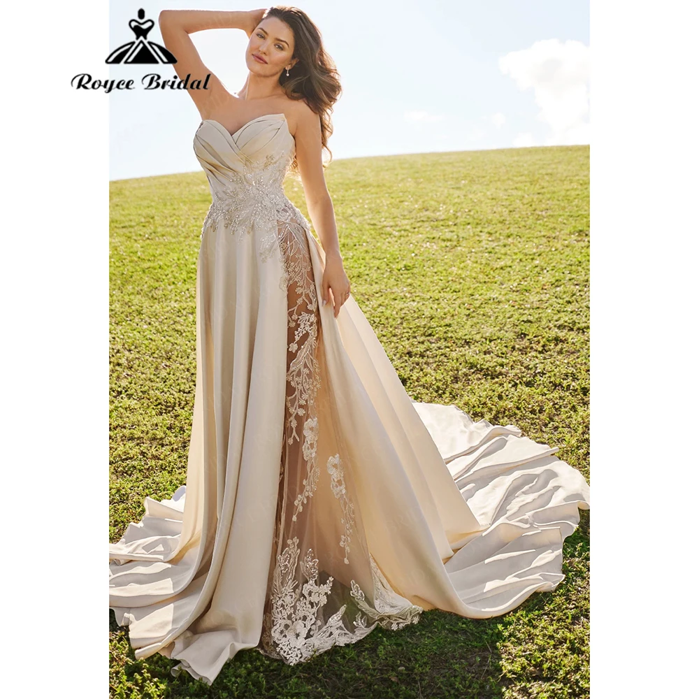 

Roycebridal Sweetheart Neck Soft Satin A Line Wedding Dress Lace Applique High Split Court Train 2025 Bridal Gowns Customized