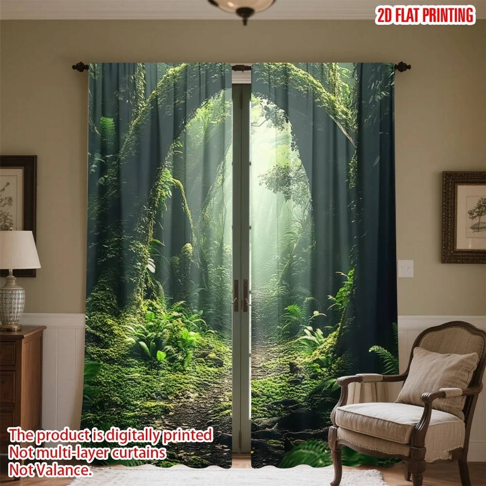 

2D flat printing 2pcs Window Treatment Curtains Enchanted Forest Pathway(1) Digital Printed Polyester Drapes Family Party