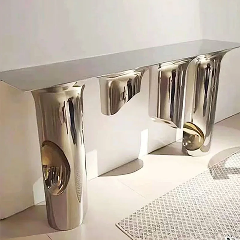 

Italian light luxury entrance table marble entry end view table modern high-end luxury villa stainless steel entrance table