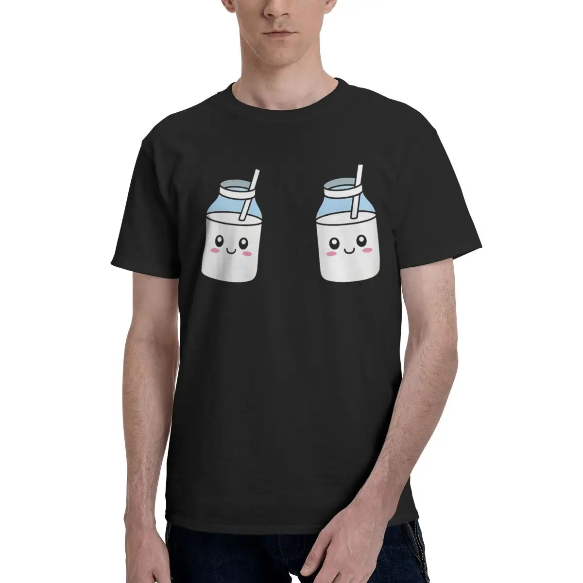 Cute Milk Bottle Friends Motion Tshirt Top quality Leisure Title Funny Graphic USA Size