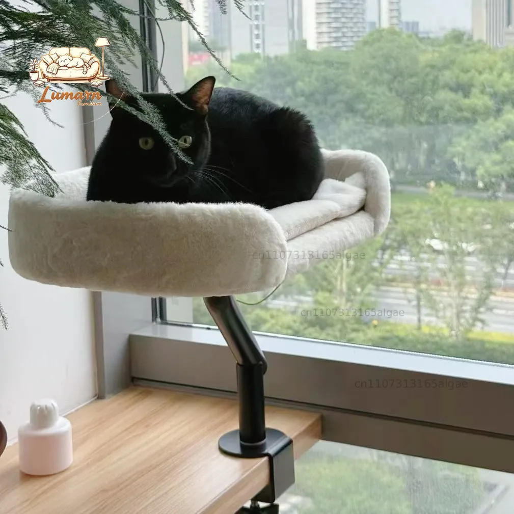 Desktop cat climbing frame cat nest iron frame can be rotated and adjusted cat nest plush can be used in all seasons