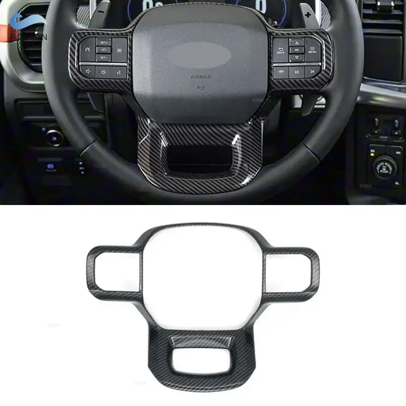 

For Ford F150 F-150 Raptor 2021 2022 2023 ABS Carbon Fiber Texture Car Interior Steering Wheel Panel Frame Cover Sticker Trim