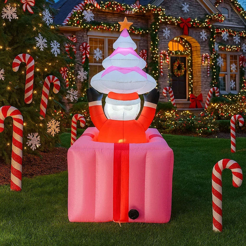 1,8 M/6 pies decoración navideña juguete inflable caja de regalo de Papá Noel patio de casa con decoración de luz LED juguete de fiesta al aire libre de Navidad