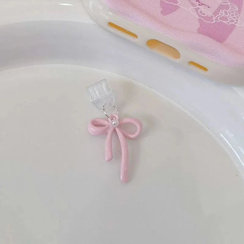 1PC New Korea Cute Pink Bow Pearl For Phone Anti Dust Cap Charge Port Plug For iPhone Type C Dust Protection Stopper Accessorie