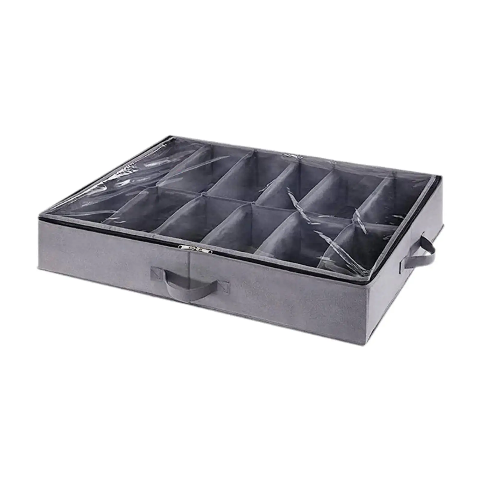 Under Bed Shoe Box Folding 12 Grids Storage Organizer for Closet Transparent Cover Storage Bin for Flip Flop High Heels Sneakers