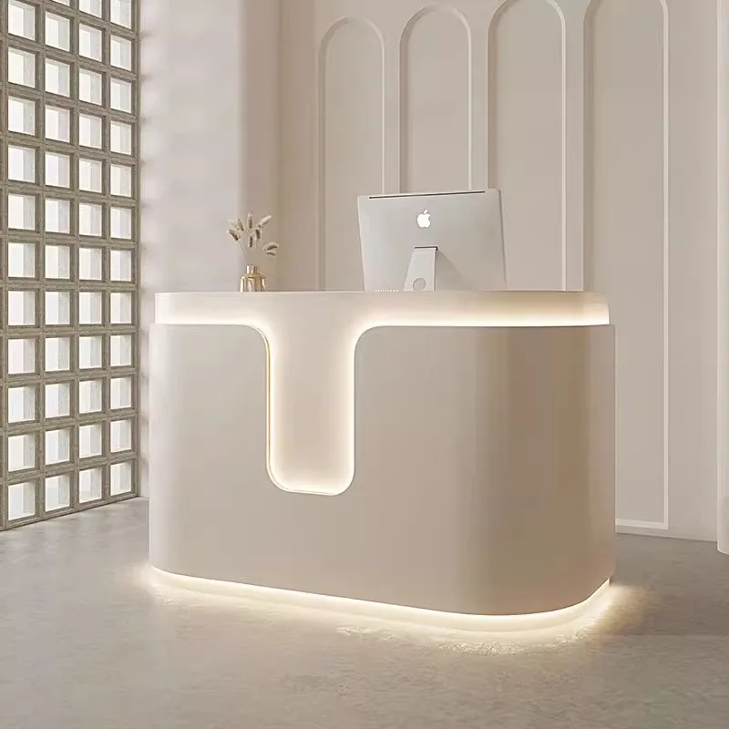 & Glossy Lacquer Small Service Counter, Minimal Cashier Bar for Apparel Beauty Infant Maternity Retail Shop Bulk Supply