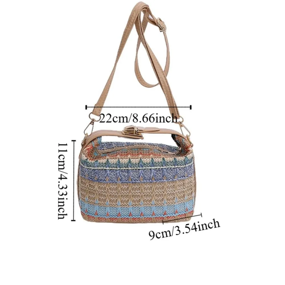 Borsa a mano in tessuto stile etnico casual Borsa a tracolla in paglia alla moda per il tempo libero Borsa a tracolla quadrata da donna in pelle PU per ragazze