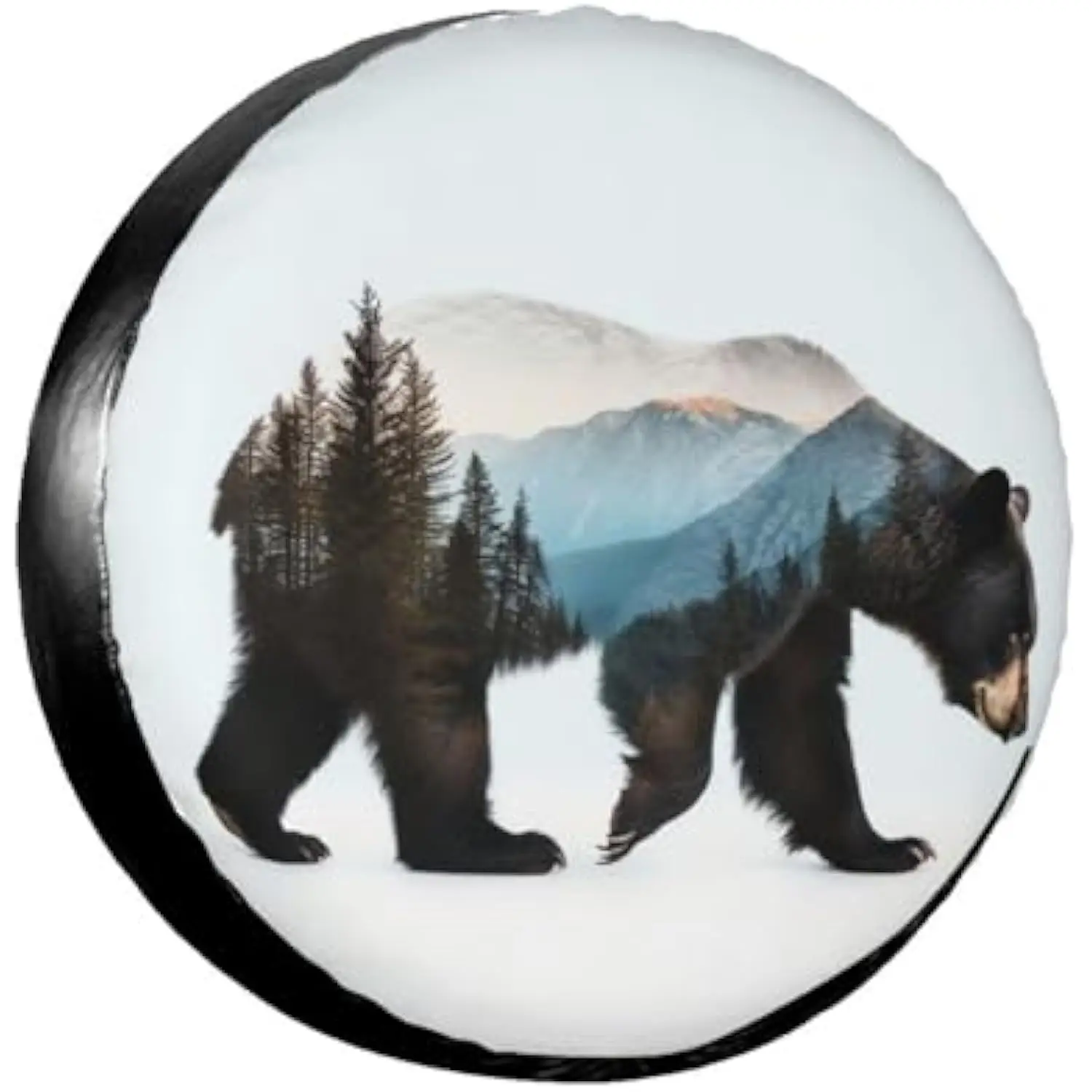 Double Exposure Bear Forest Mountains Spare Tire Cover Waterproof Fabric RV Camper Wheel Protector