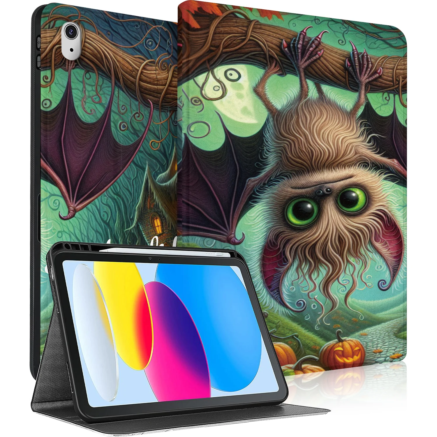 

Funny forest bat Case for iPad A16 11in 2025 11th Gen/10.9in 2022 10th Auto Wake/Sleep Tablet Cover with Pen Holde cute pumpkin