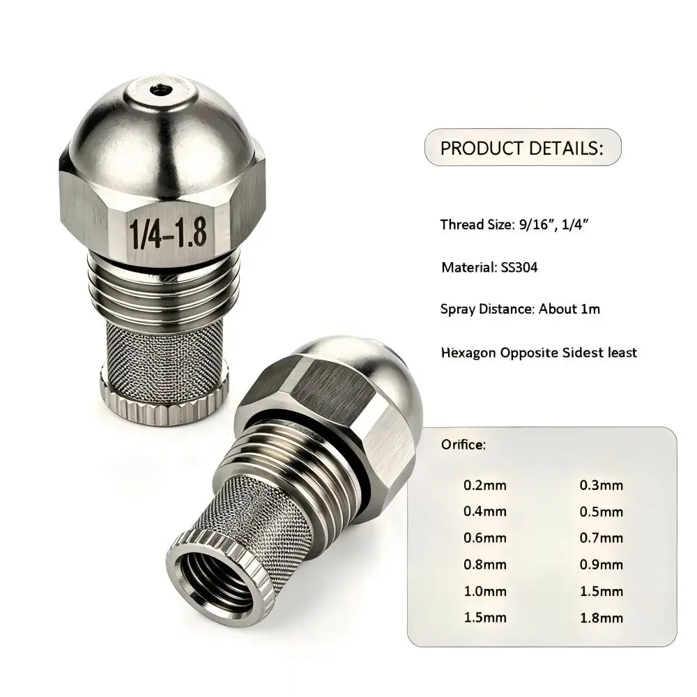 1/4 304 Stainless Steel High/Low Pressure Fine Atomizing Nozzle New Condition for Cooling Dust Removal with Filter