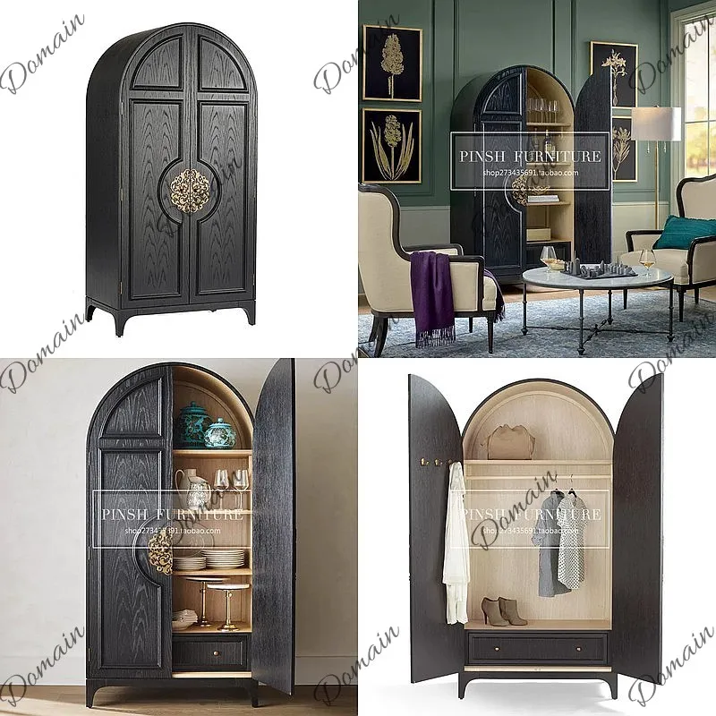 American Vintage Solid Wood Arch Wine Cabinet Sideboard Double Door Small Wardrobe Custom