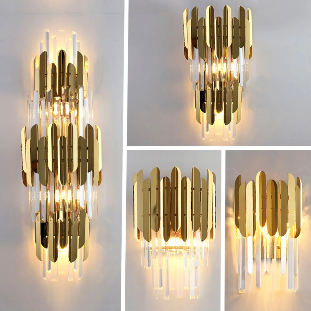 Modern Luxury Gold Crystal Wall Lamp LED For Living Room Bedroom Decoration   Home Indoor Lighting Sets Fixtures