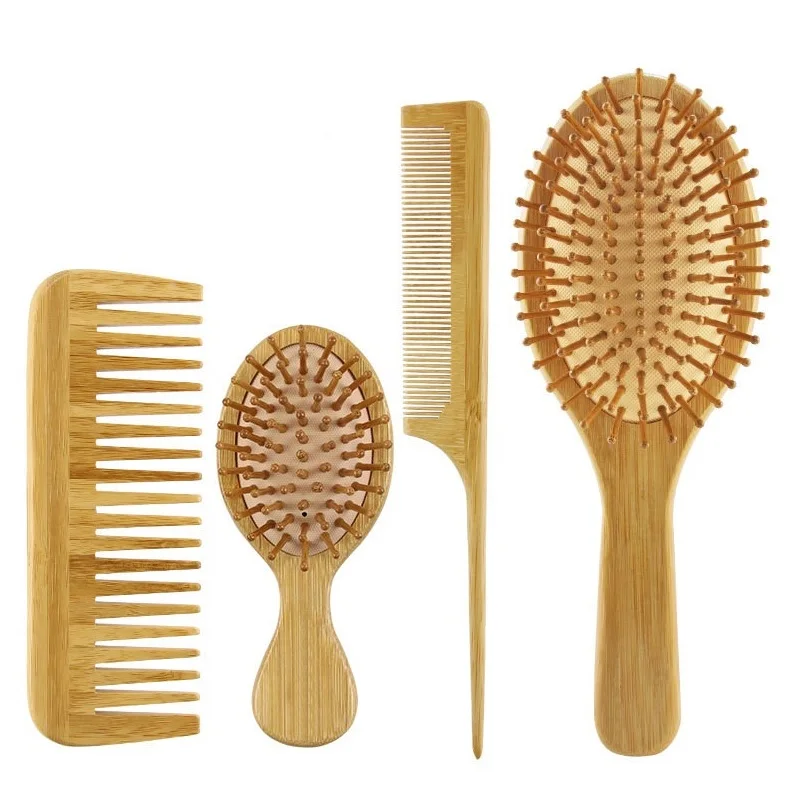 4 Pcs/Box Hair Comb Set Eco-friendly Bamboo Wooden Air Cushion Massage Comb For Adult Children Wide Tooth And Pointed Tail Cmb