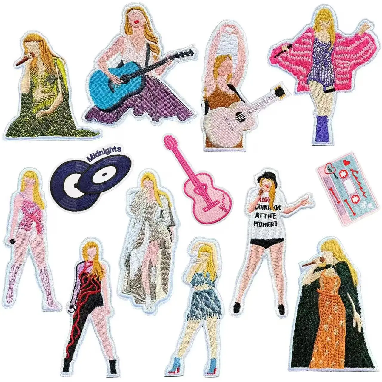 Singer Embroidered Fabric Patches for Fashion Bags Iron On DIY Patch Stickers Guitar Music Embroidery Heat Transfer Patches