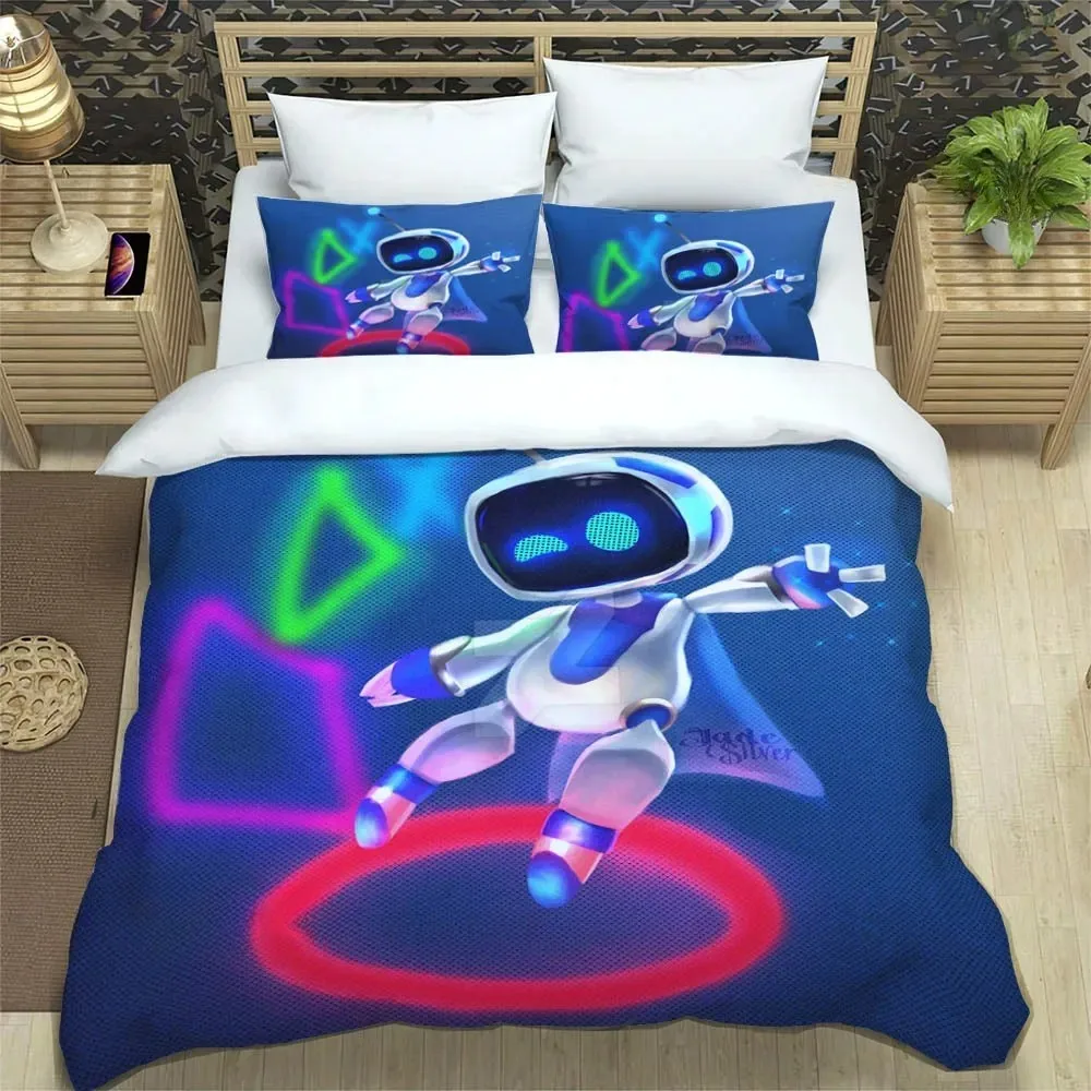 Astro Bot Bedding Set,3D Printing Game Duvet Cover Pillowcase Boys Girls Bedroom Single Double Queen King Quilt Bed Set