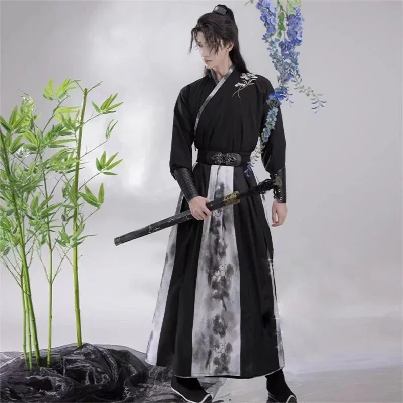 Robes Hanfu noires pour hommes, 3 éléments chinois, Costumes de Style d'arts martiaux anciens, uniforme de classe d'étudiant féminin, robe Kimono