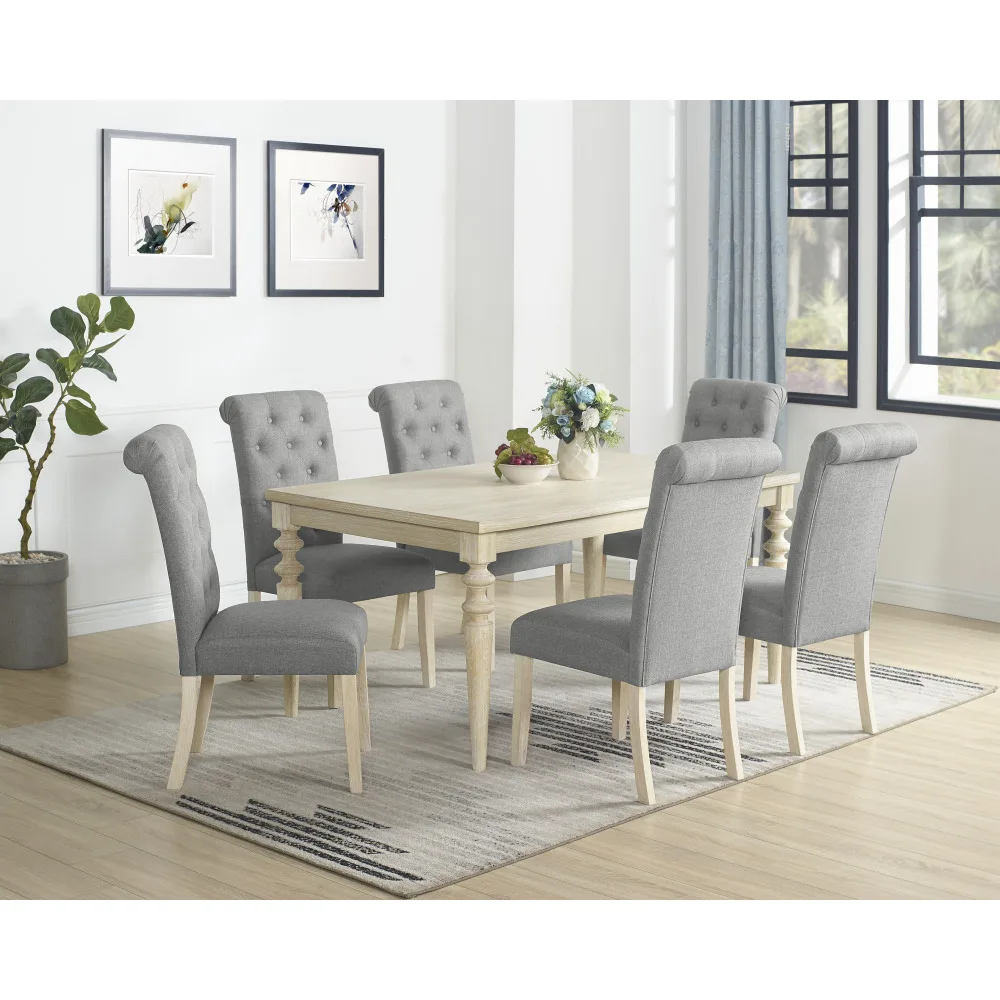 

Amonia 7-piece Dining Set, Turned-Leg Dining Table with 6 Tufted Chairs