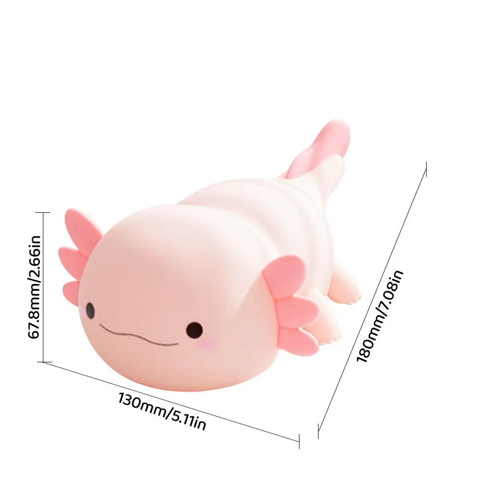 Cute Axolotl Night Light Silicone Nursery Sleeping Lamp Touch Control LED Nightlights USB Rechargeable Table Lamp for Baby Child