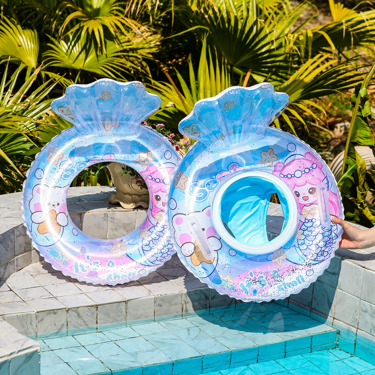 1PC Transparent Shell Shape Baby Float Pool Floats Kids Pool Float Children's Seat with Swimming Ring Water Play Equipment
