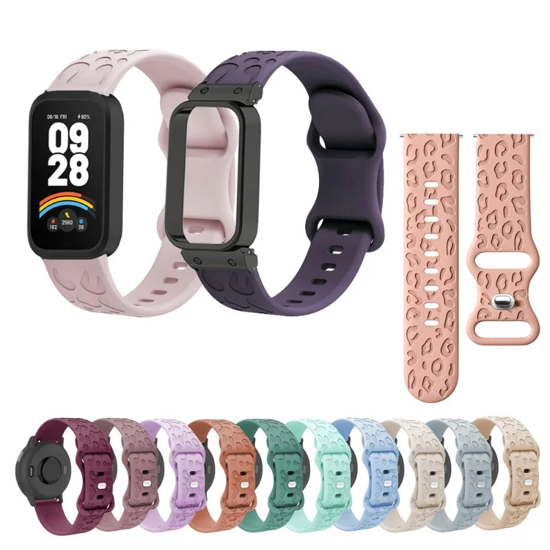 Correa de silicona + caja de metal de acero inoxidable para Redmi Band 3 2 / Xiaomi Smart Band 8 9 Active Smart Watch con banda grabada