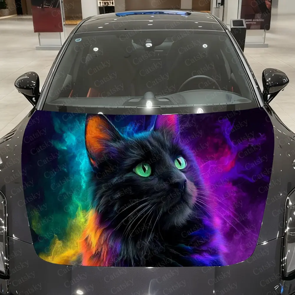 Star Domain Spirit Cat Car Vinyl Wrap, PVC Material Waterproof Car Hood Sticker, Self-Adhesive Scratch-Resistant Stickers for En