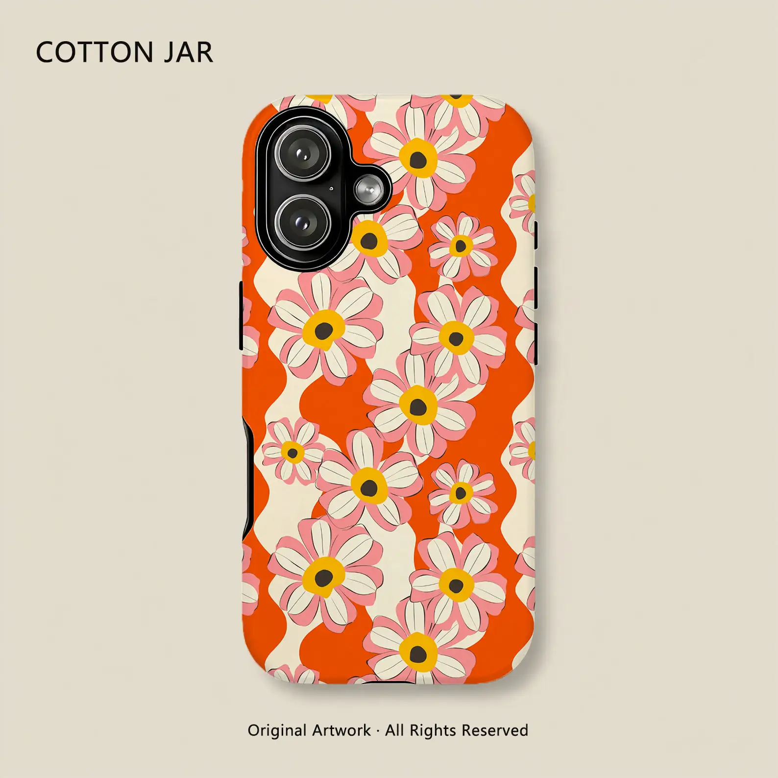Retro Wavy Daisy Floral Magnetic Wireless Charging Case For iPhone 17 16 15 14 Pro Max Plus 13 12 Double Layer Shockproof Back C