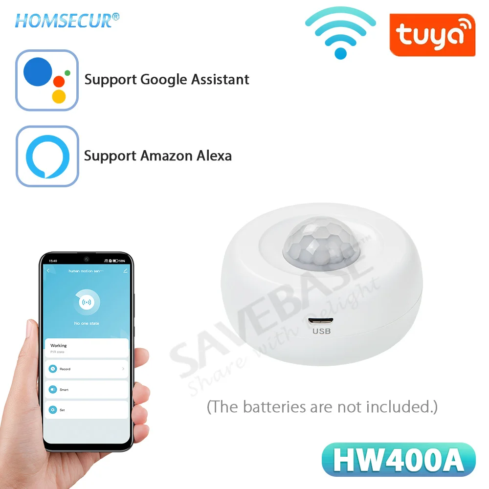 WiFi 2.4 GHZ Tuyasmart Wireless PIR Motion Sensor Detection Angle 360° Low Power Warning for Home Safety
