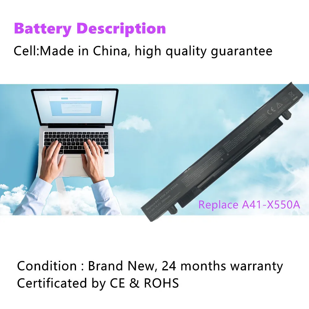 Laptop battery For Asus A41-X550 A41-X550A A450 A550 F450 F550 F552 K550 P450 P550 R409 R510 X450 X550 X550C X550A X550CA