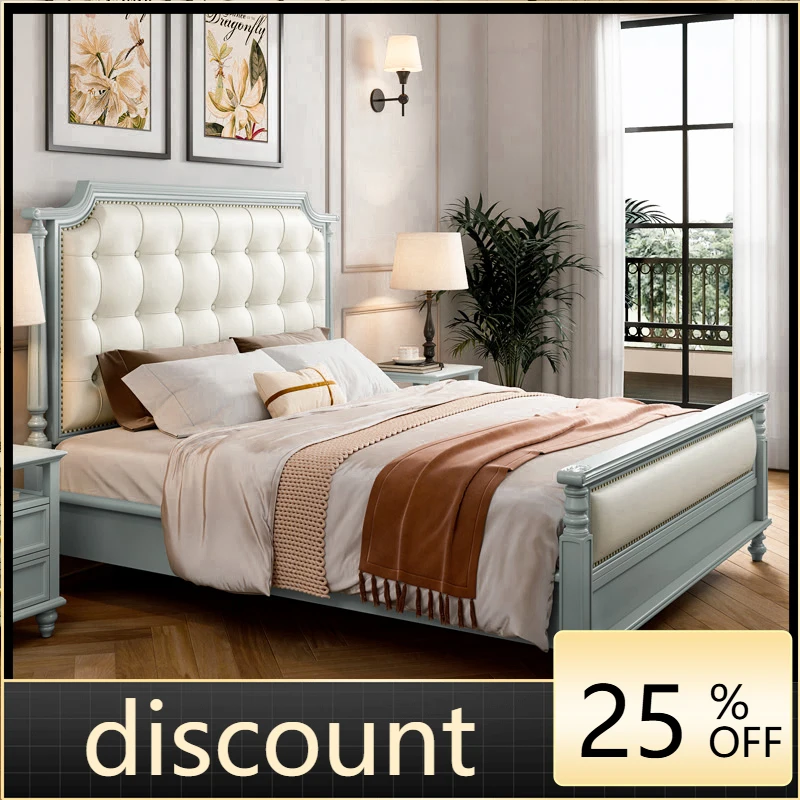 

LH solid wood bed top layer leather high-end atmospheric wedding bed light luxury master bedroom