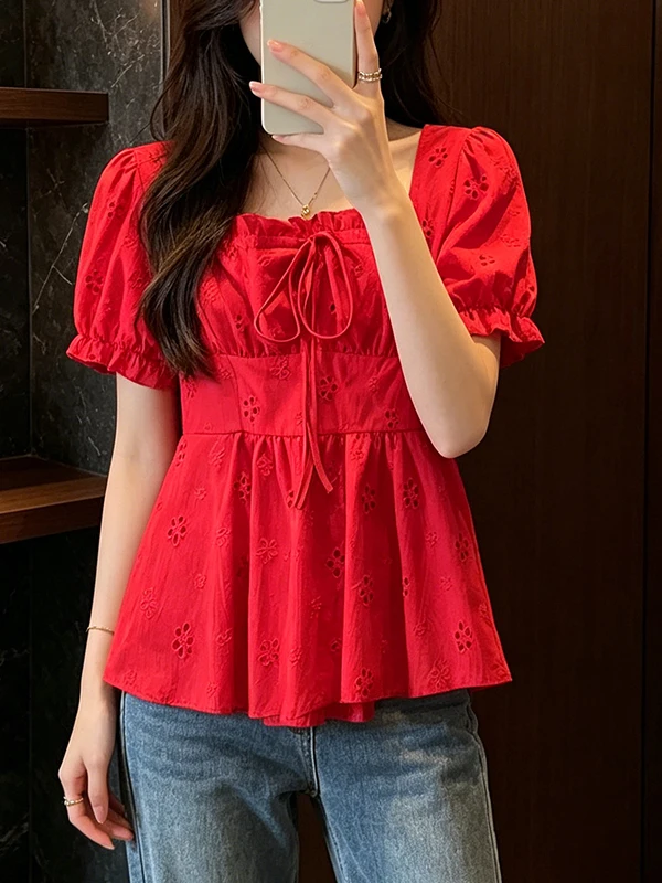 

Sweet Cute plus Size Summer New Women's Shirt Slimming Top Short Sleeve Gentle Style Korean Commute Style Breathable Skin-Fri...