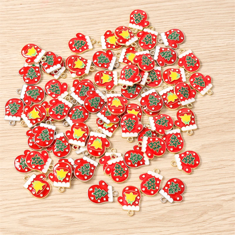 10 Stück 15x19mm Niedliche Emaille-Weihnachts-Handschuh-Anhänger für Schmuckherstellung, Ohrhänger, Halsketten, DIY-Bastelzubehör – Detail 10