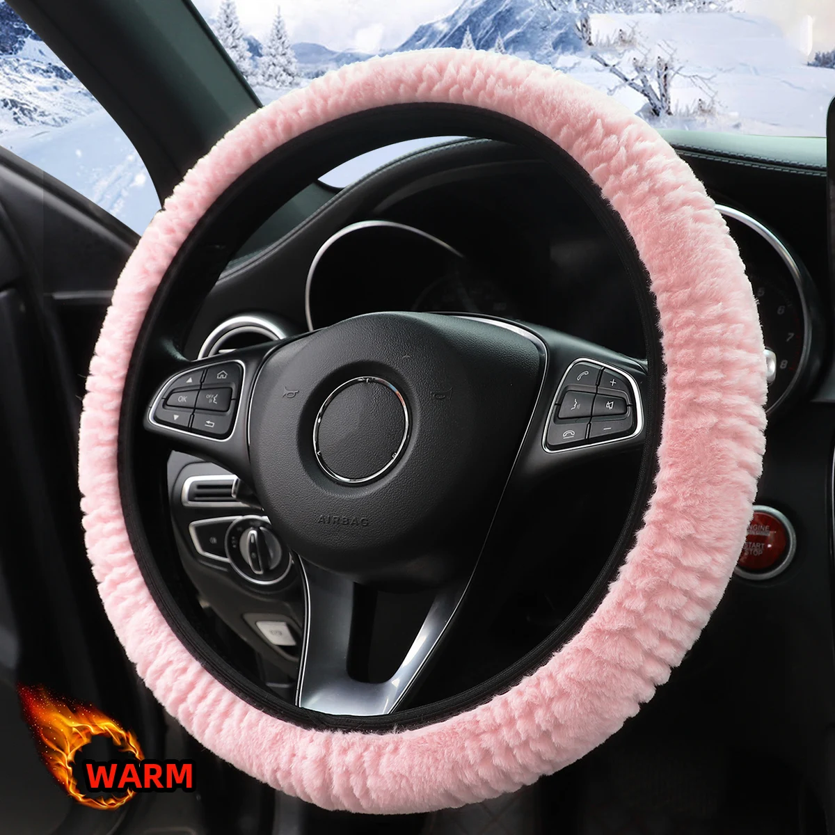 Women's Winter Soft Plush Rabbit Fur Car Interior Wheel Cover No Inner Ring Suitable for 14.5-15 Inch Car Interiors