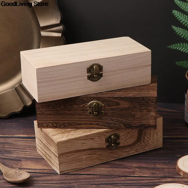 1PCS Retro Jewelry Box Organizer Desktop Natural Wood Clamshell Storage Case Home Decoration Handcrafted Wooden Gift Boxes