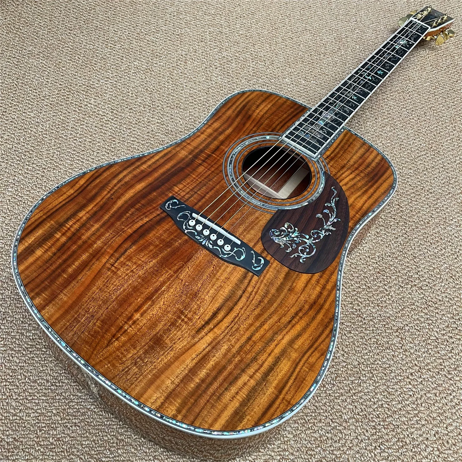 All Koa Wood 41 Inches D Type Acoustic Guitar Abalone Flowers Inlays Ebony Fingerboard Electric Acoustic Guitar