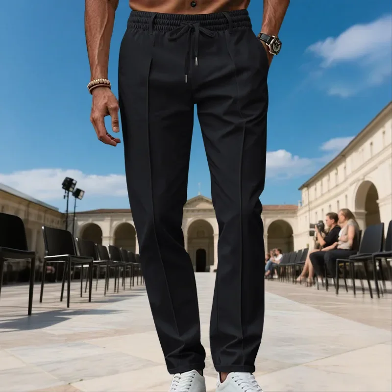 

2025 Spring and Autumn American Men's Clothing Solid Color Simple Travel Pants Large Size Slim-fit Business Casual Pants