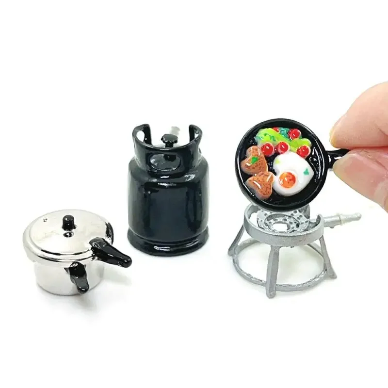 

1/12 Dollhouse Kitchenware Set Mini Gas Stove Fried Egg Pressure Cooker Model Dolls House Kitchen Toys Kid Pretend Play Toy