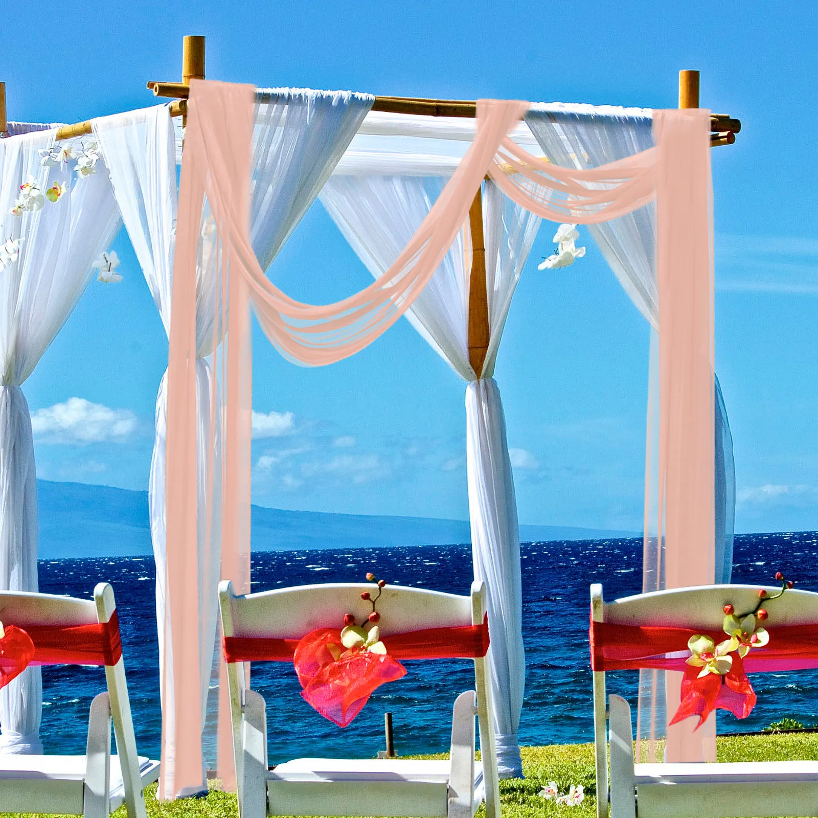 

Wedding Arch Pendant Curtain White Sheer Fabric Backdrop for Ceiling Decoration Beauty Yarn Flower