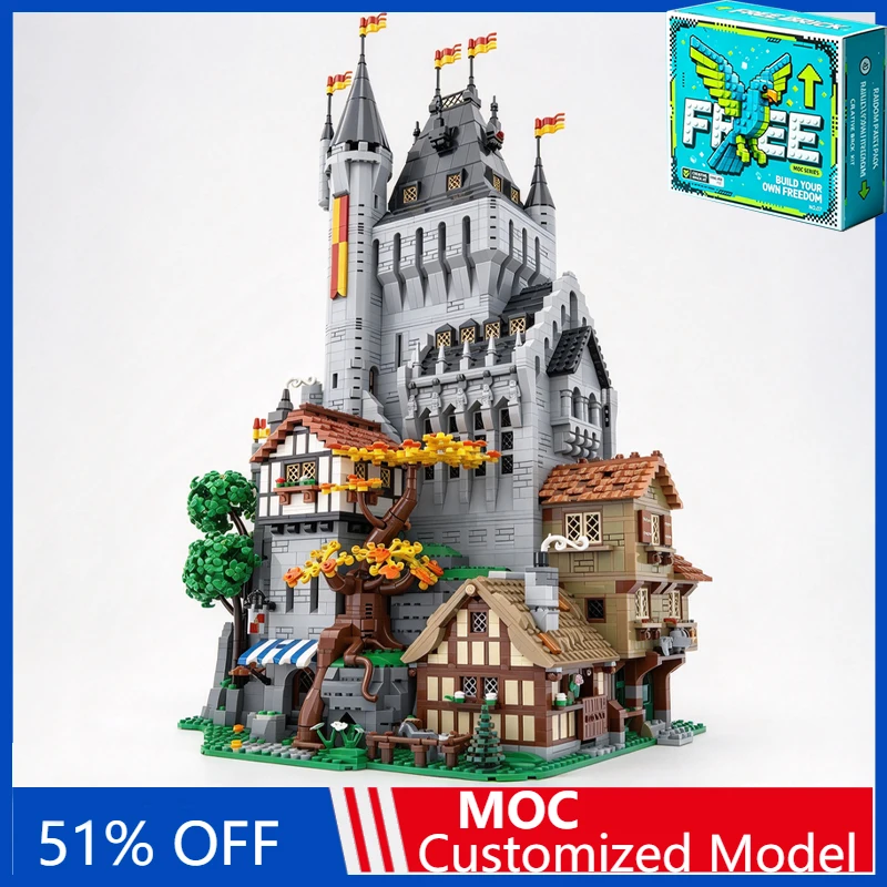 9630PCS Royal Knight High Tower Model MOC Puzzle Medieval Fortress Architecture DIY Assembly Building Blocks Creative Gift