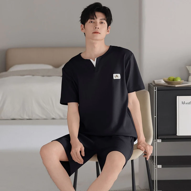 Hot Summer Plus Size Short Sleeve 100% Cotton Pajama Sets for Men Korean Loose Sleepwear Pyjama Homme Homewear Male Home Clothes