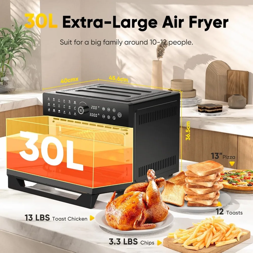 Extra Large Air Fryer, Toaster Oven Air Fryer Combo, 360°Hot Air Circulation for Healthier Food, 1800W Preset Dual Cook