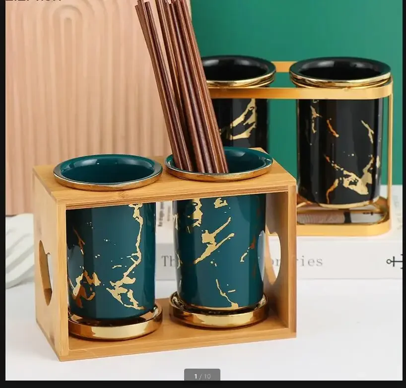 

Marble Ceramic Chopsticks Tube 2 Piece Set Kitchen Chopsticks Cage Drainage Rack Chopsticks Rack Tableware Box Storage Rack