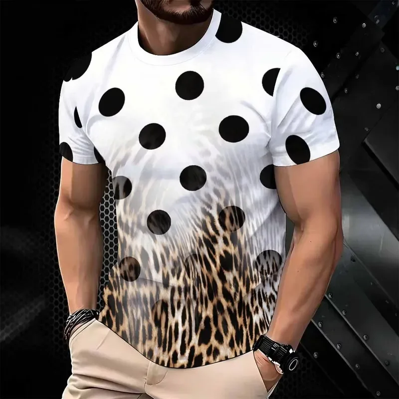 3D Digital Print Men T Shirt 2026 Color Block Leopard Polka Dot Flag Crew Neck Short Sleeve Casual Plus Size Streetwear Tops