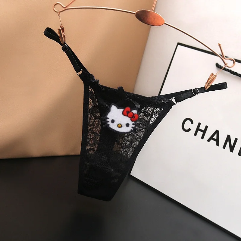Hello Kitty Hot Thong Low Waist Sexy Lace Transparent Girl Underwear Adjustable Thin Strap Fashionable Women T-trousers Briefs view 2