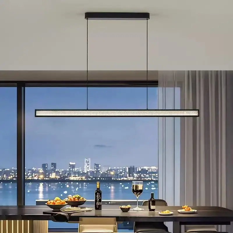 Modern Minimalist Long Dining Room Crystal Chandelier Bar Kitchen Island Adjustable Brightness Eye Protection Lamp Gloss