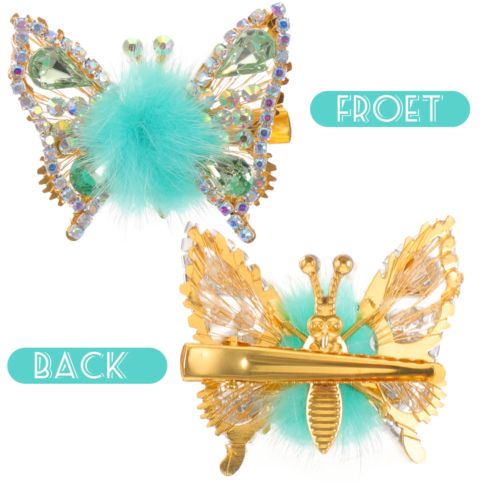 

2 Pcs Hair Clips Flying Butterfly for Metal Rhinestones Hairpin