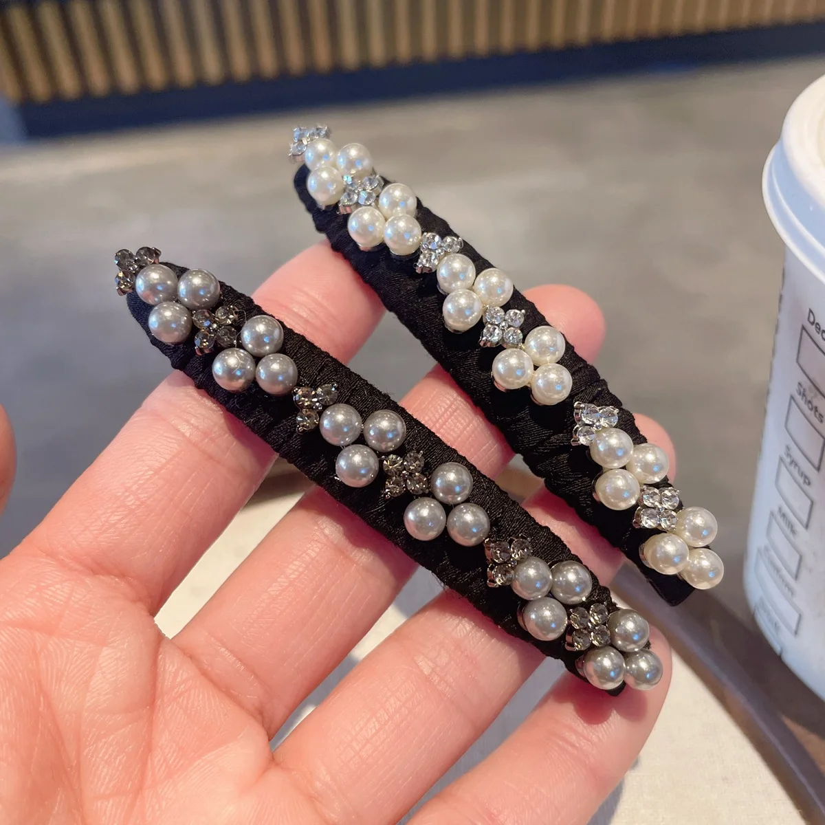 Black Full Rhinestone Pearl Broken Hair Clip Korean Style High-end Fashion Bangs Side Hairpin Women Girls BB Clip Hair Accessory