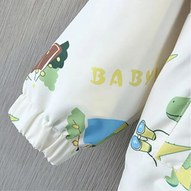 New Spring Autumn Baby Boys Hooded Jacket Cartoon Dinosaur Print Windbreaker Coat For 1-6 Years Children Outerwear Kids Clothes