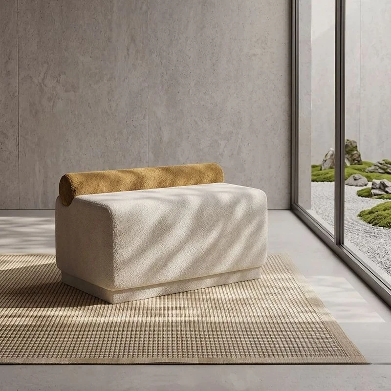 Living room bedroom square stool single fabric cream wind seat pier stool shoe change stool
